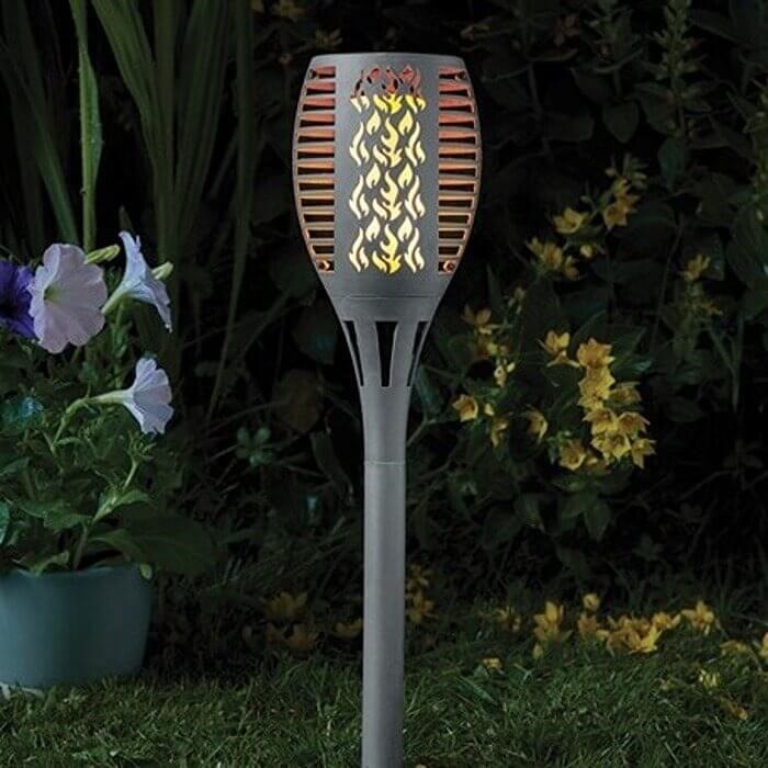 Set of 4 Pathway Flaming Solar Torch Stake Lights by Smart Garden