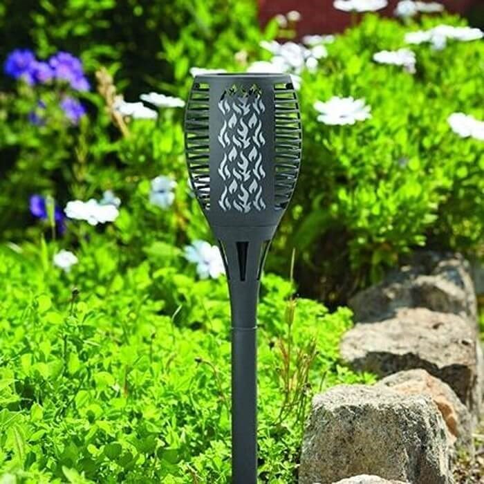 Set of 4 Pathway Flaming Solar Torch Stake Lights by Smart Garden