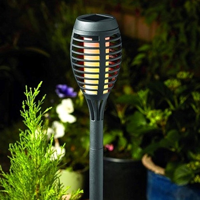 Set of 5 Party Flaming Solar Torch Slate Garden Light by Smart Garden
