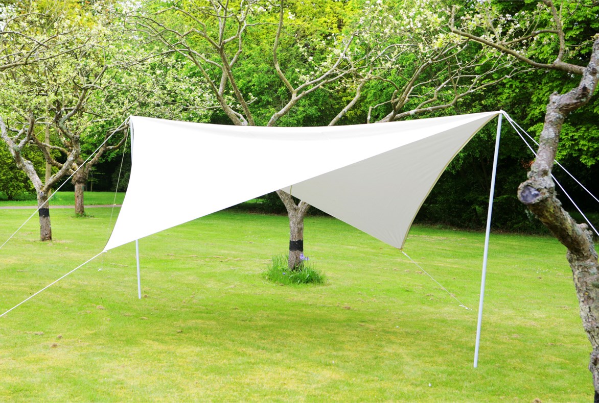 Portable Ivory Shade Sail Kit w/ Poles, Ropes and Pegs - Easy Set Up - Square