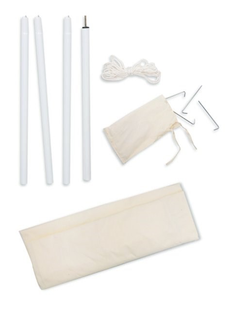 Portable Ivory Wind Break Kit w/ Poles, Ropes and Pegs - Triangle