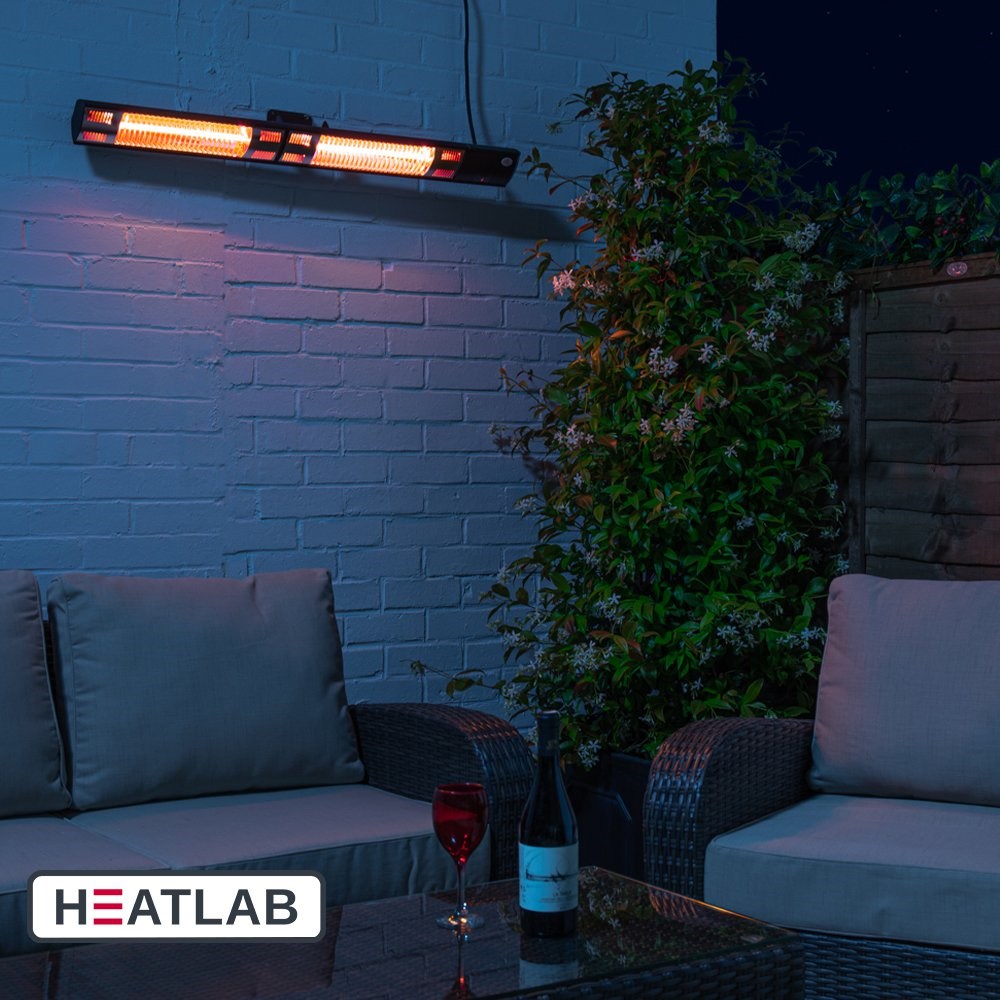 3kW IP44 Wall Mounted Electric Patio Heater Remote Control Black by Heatlab®