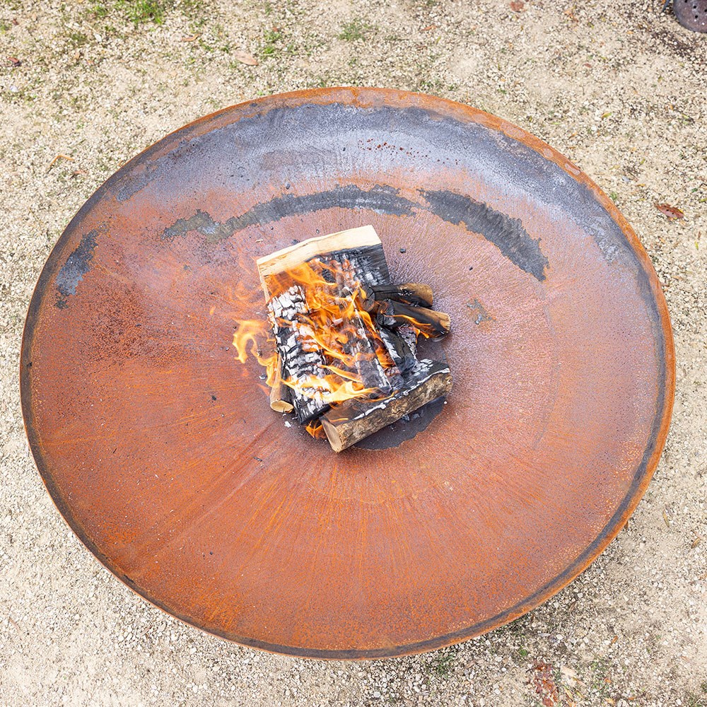 120cm Corten Steel Fire Pit & Water Bowl - Extra Large