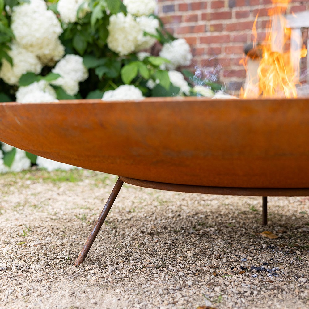 120cm Corten Steel Fire Pit & Water Bowl - Extra Large