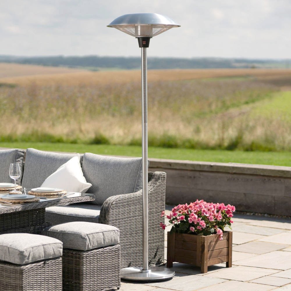 Floor Standing 2.1kW Stainless Steel Adjustable Halogen Electric Patio Heater