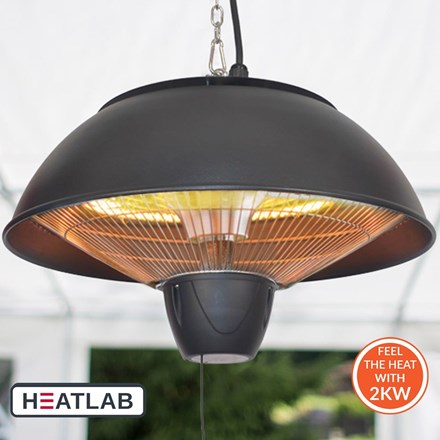2kW IP34 Infrared Hanging Patio Heater in Black with Remote by Heatlab®