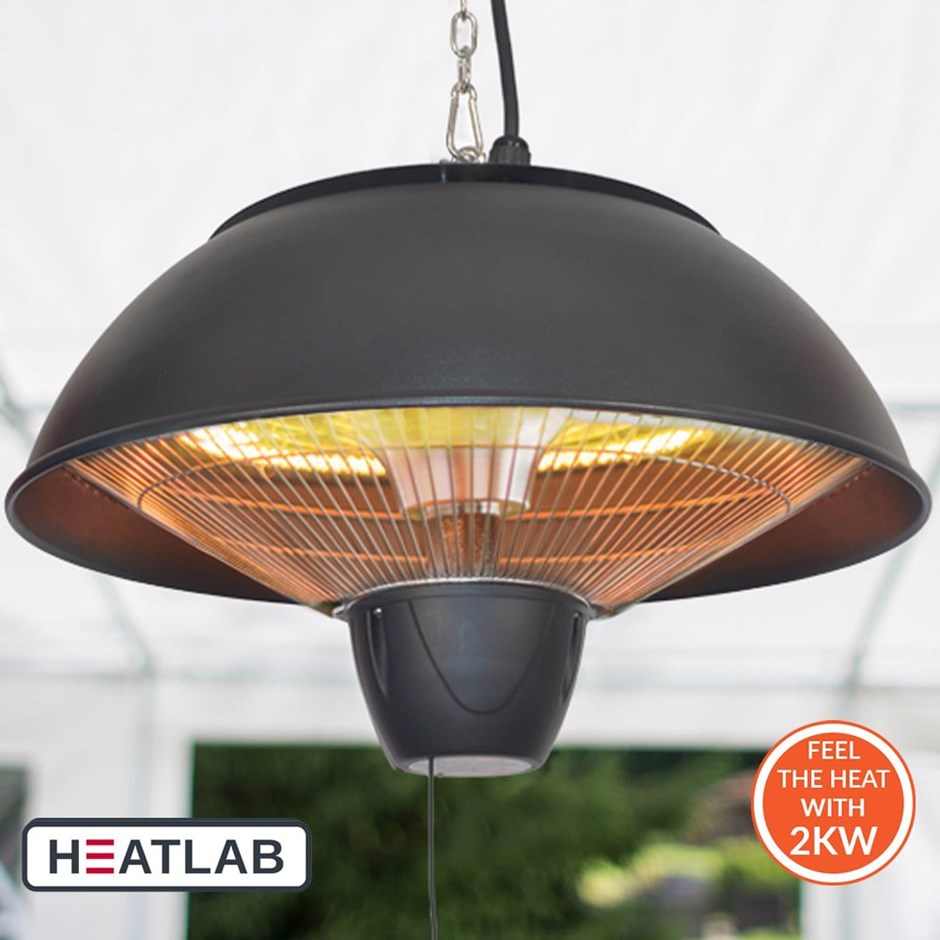 2kW IP34 Infrared Hanging Patio Heater in Black with Remote by Heatlab®