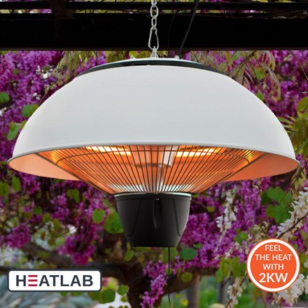 2kW IP34 Infrared Hanging Patio Heater in White with Remote by Heatlab®