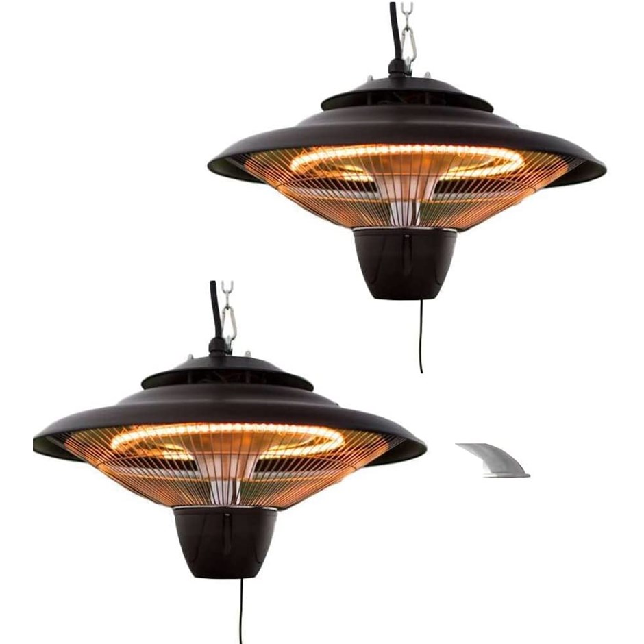 Set of 2 2kW IP34 Hanging Patio Heater in Black with Remote by Heatlab®