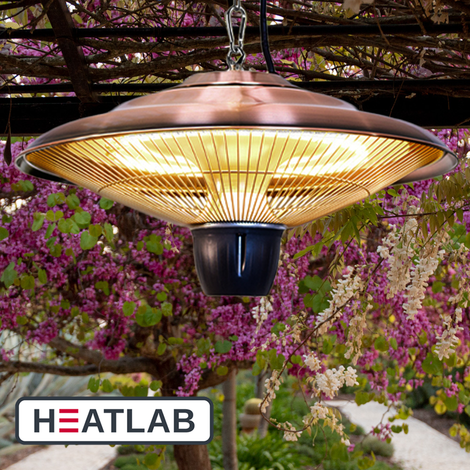 Set of 2 1.5kW IP34 Infrared Hanging Patio Heater in Copper by Heatlab®