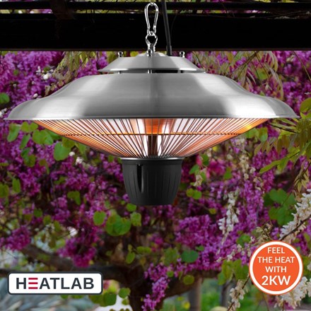 2kW IP34 Infrared Hanging Patio Heater in Stainless Steel w/ Remote | Heatlab®