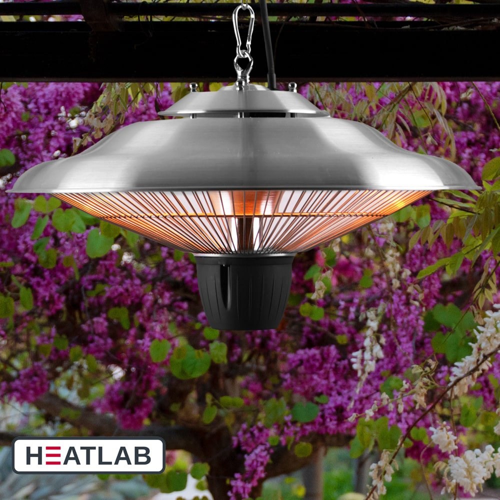 2kW IP34 Infrared Hanging Patio Heater in Stainless Steel w/ Remote | Heatlab®
