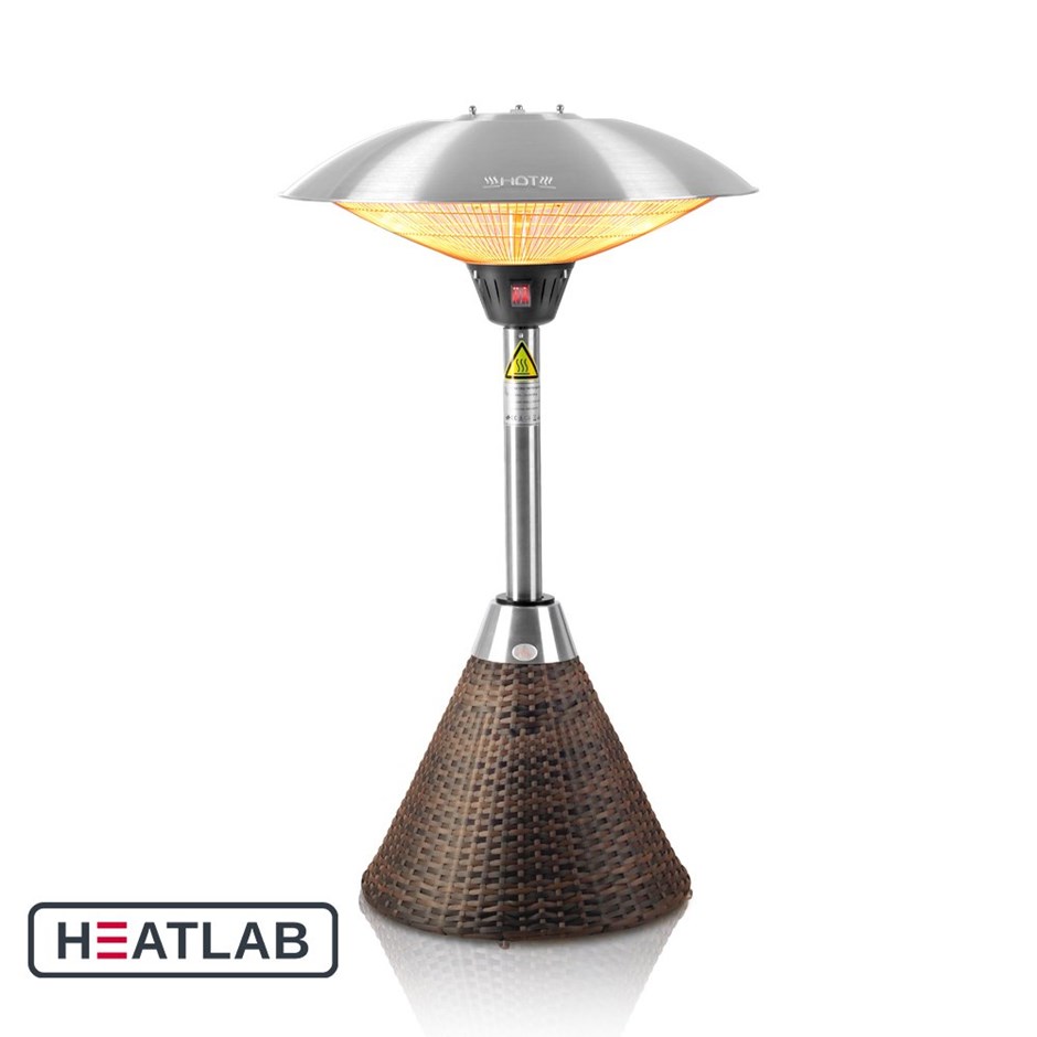 Halogen Bulb Electric Infrared Table Top Heater w/ Brown Base | Heatlab®
