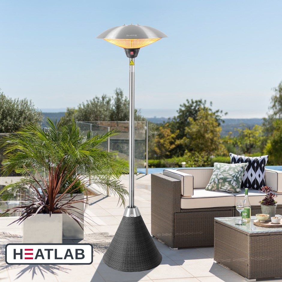 2.1kW Freestanding Halogen Bulb Infrared Electric Patio Heater w/ Black Base