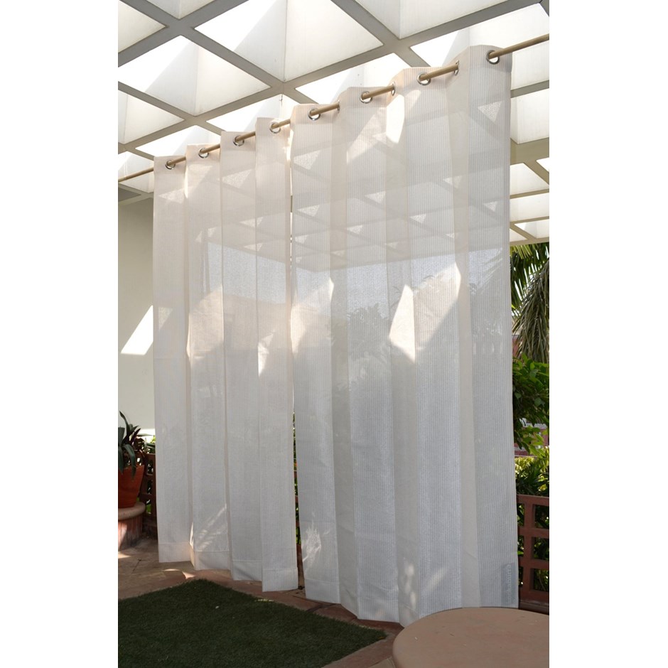 Pair of Polar White Outdoor Curtains w/ Stainless Steel Eyelets (185gsm Knitted)