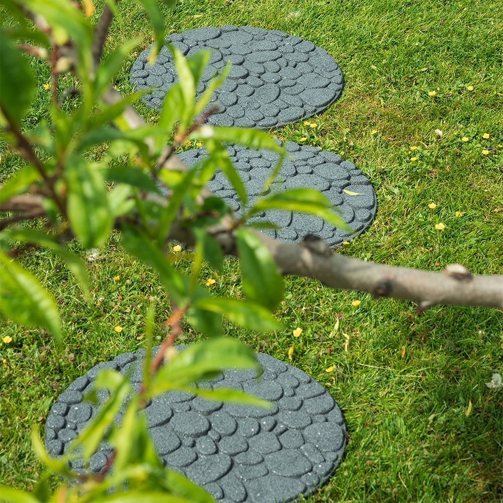 Pack of 3 - Dia 46cm Rubber River Rock Stepping Stone Grey