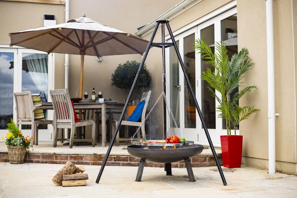 1.3m Steel Tripod with Hanging Cooking Grill by La Hacienda