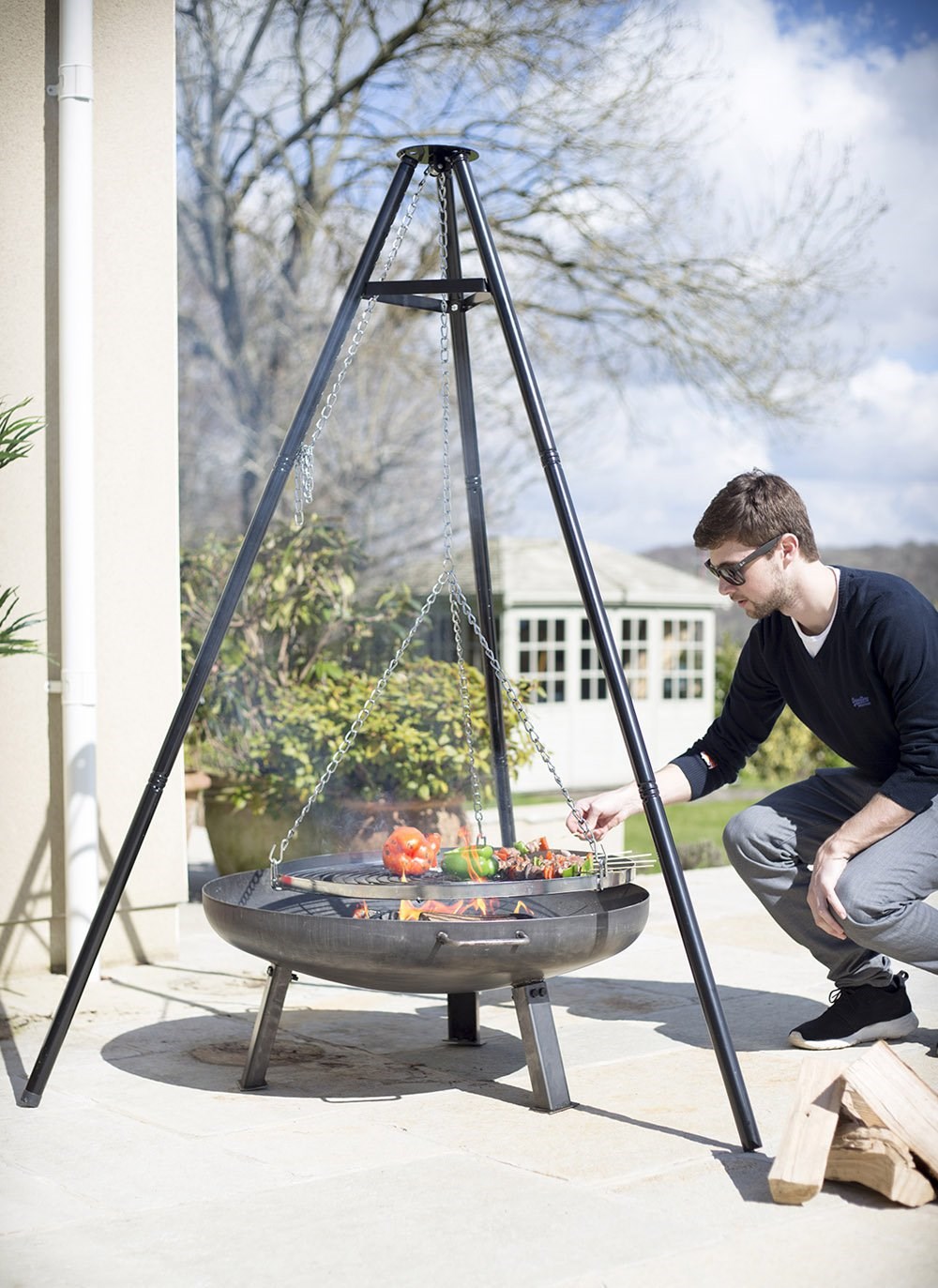 1.3m Steel Tripod with Hanging Cooking Grill by La Hacienda
