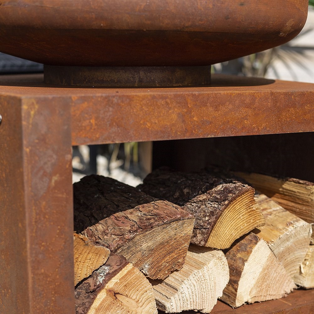 61cm Medium Kuda Oxidised Steel Firepit with Log Storage by La Hacienda™