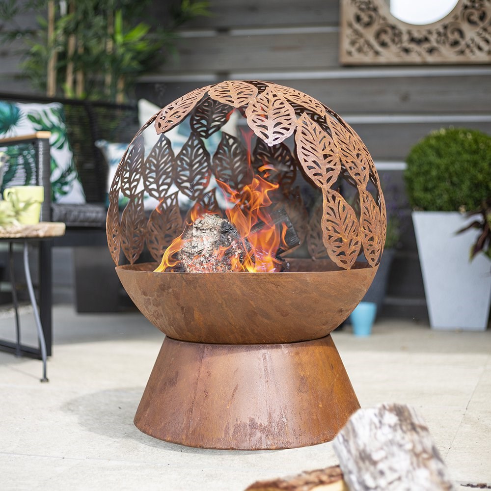 Decorative Leaf Steel Fire Globe