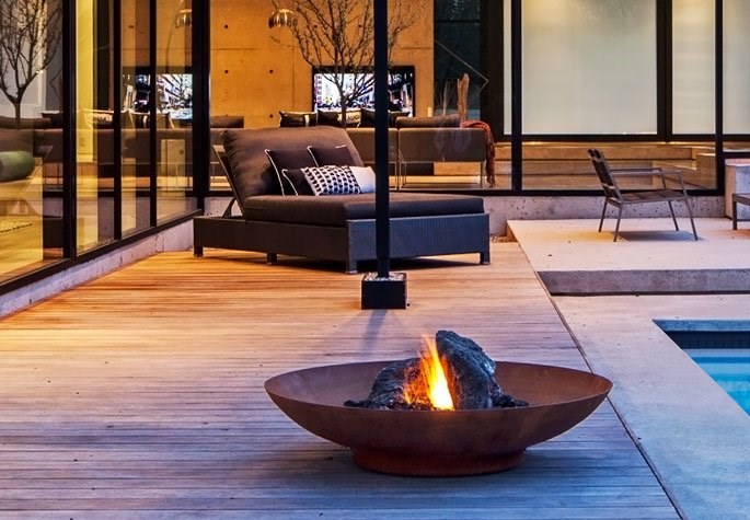 120cm Corten Steel Large Fire Pit and Water Bowl