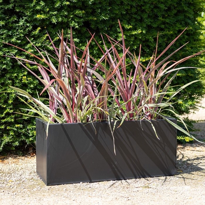 L70cm Zinc Galvanised Black Trough Planter - By Primrose™
