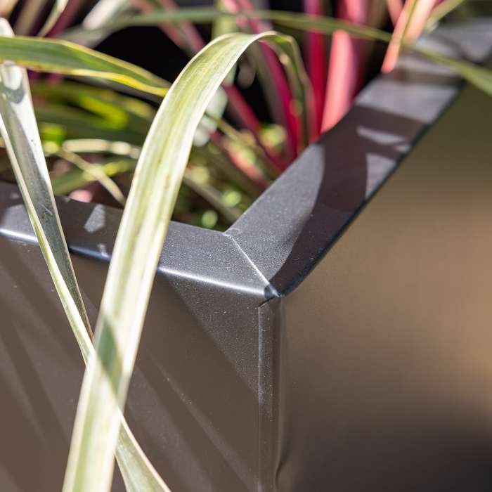 L70cm Zinc Galvanised Black Trough Planter - By Primrose™