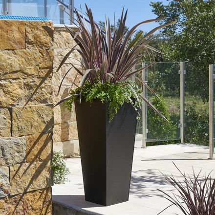 Zinc Galvanised Flared Square Planter in Black - By Primrose™ (H90cm x W40cm)