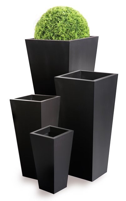 Zinc Galvanised Flared Square Planter in Black - By Primrose™ (H70cm x W30cm)