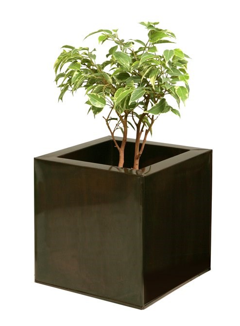 40cm Zinc Galvanised Mocha Brown Cube Planter - By Primrose™