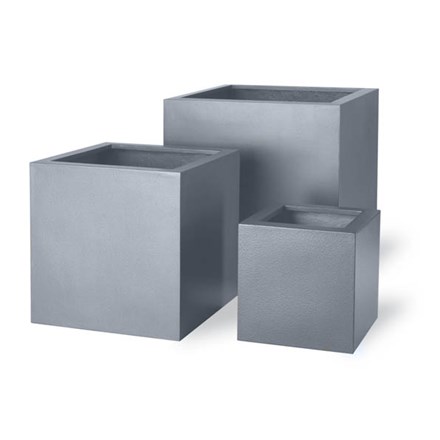 H70cm Large Cube Fibreglass/Resin Planters - Aluminium