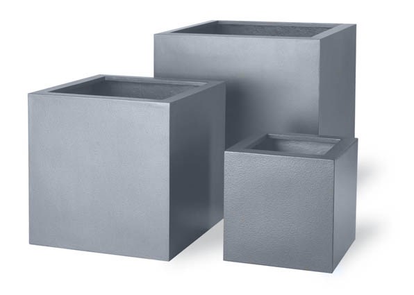 H70cm Large Cube Fibreglass/Resin Planters - Aluminium