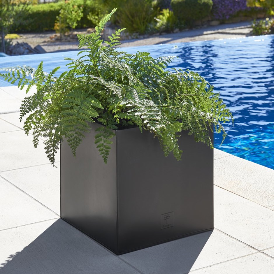 40cm Zinc Galvanised Large Black Cube Planter by Primrose™