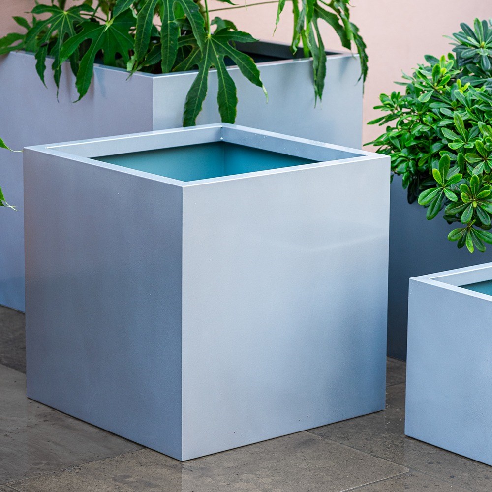 Silver Zinc Cube Planter