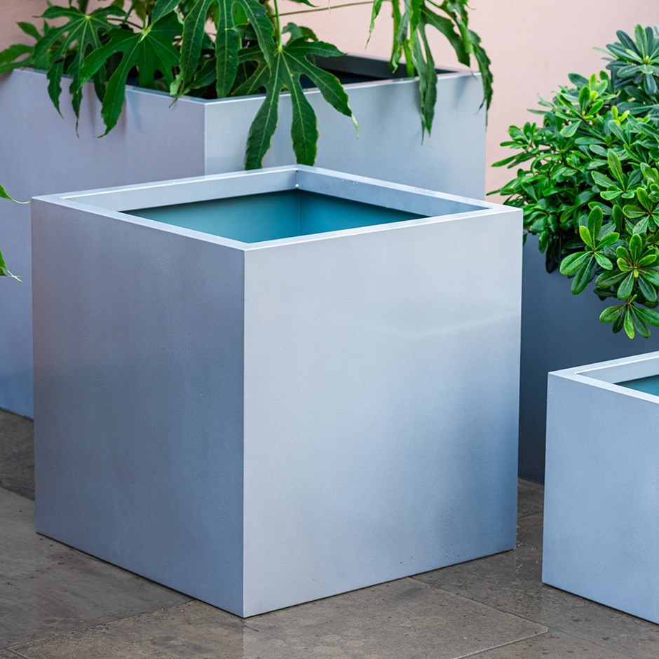 Silver Zinc Cube Planter