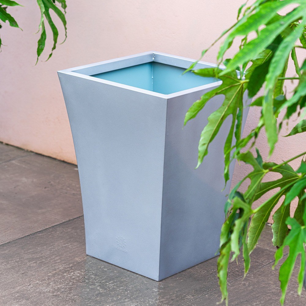Silver Zinc Flared Square Planter