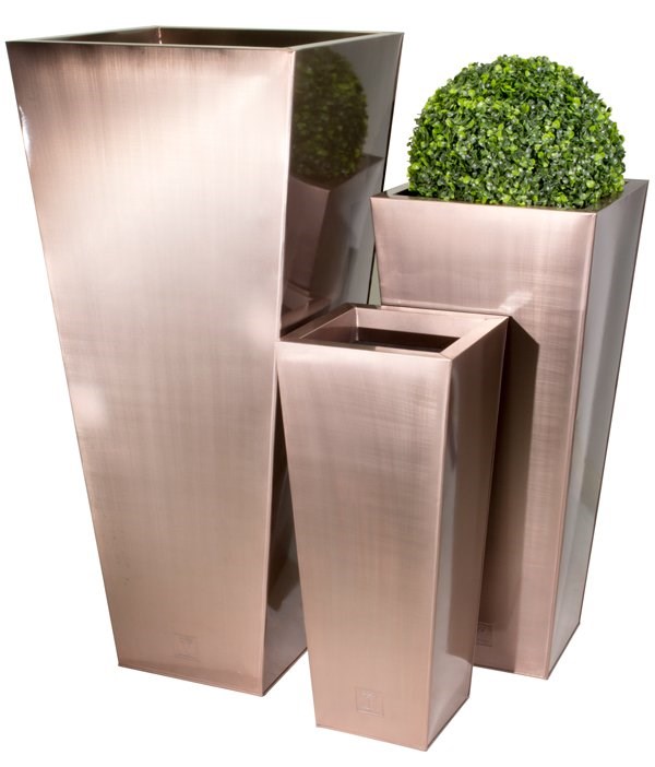 H89cm Zinc Galvanised Flared Square Planter in a Copper Finish by Primrose™