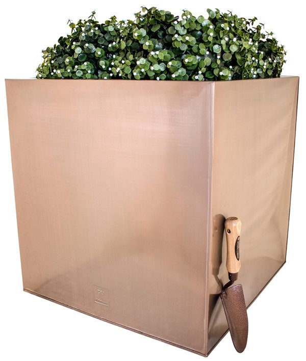 60cm Zinc Galvanised Cube Planter in a Copper Finish by Primrose™