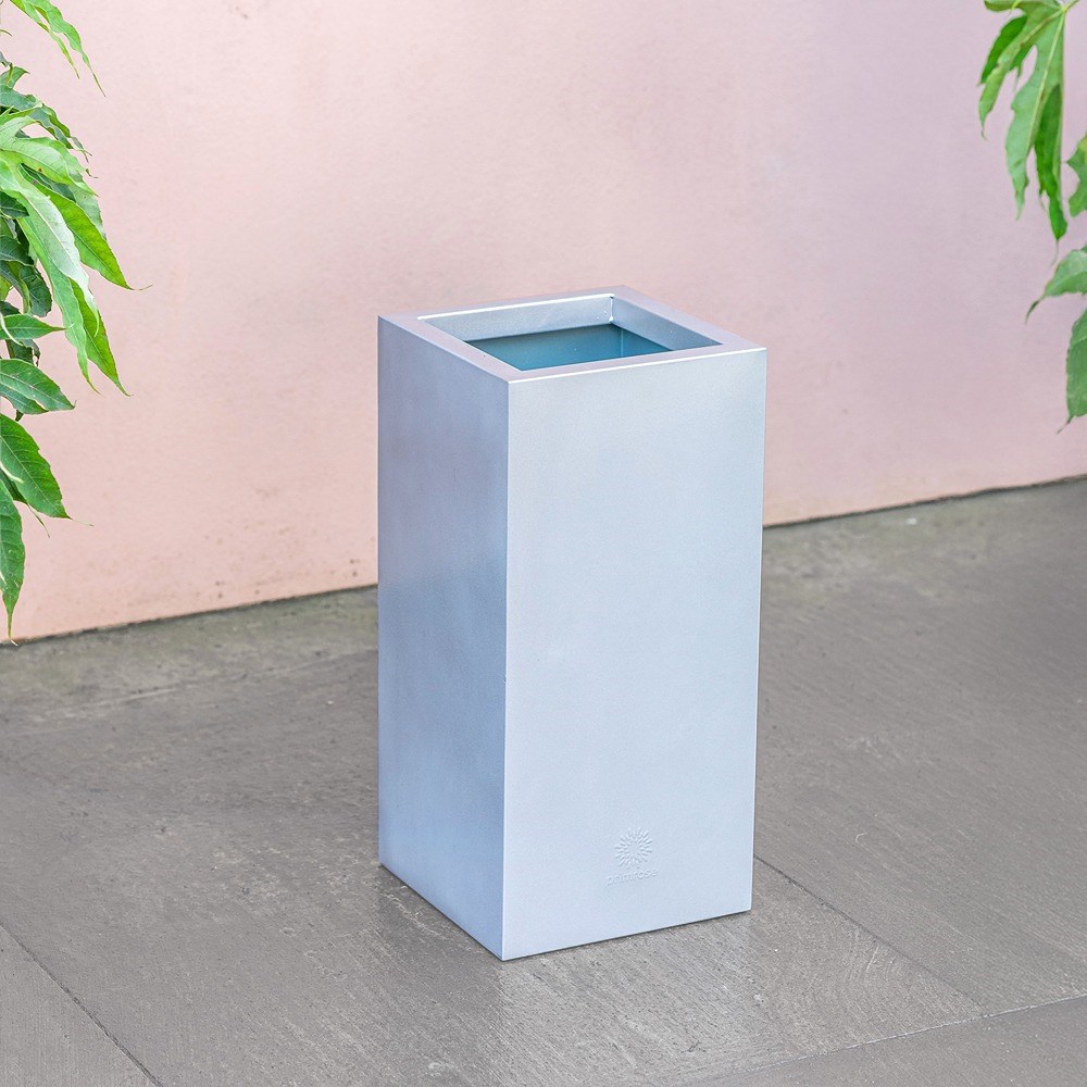 Silver Zinc Tall Square Planter