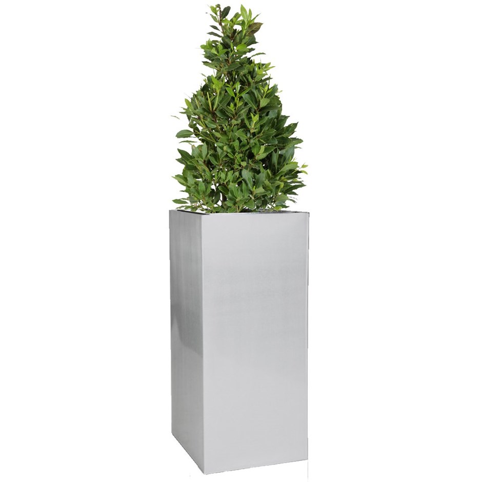 H75cm Zinc Galvanised Tall Silver Cube Planter - By Primrose™