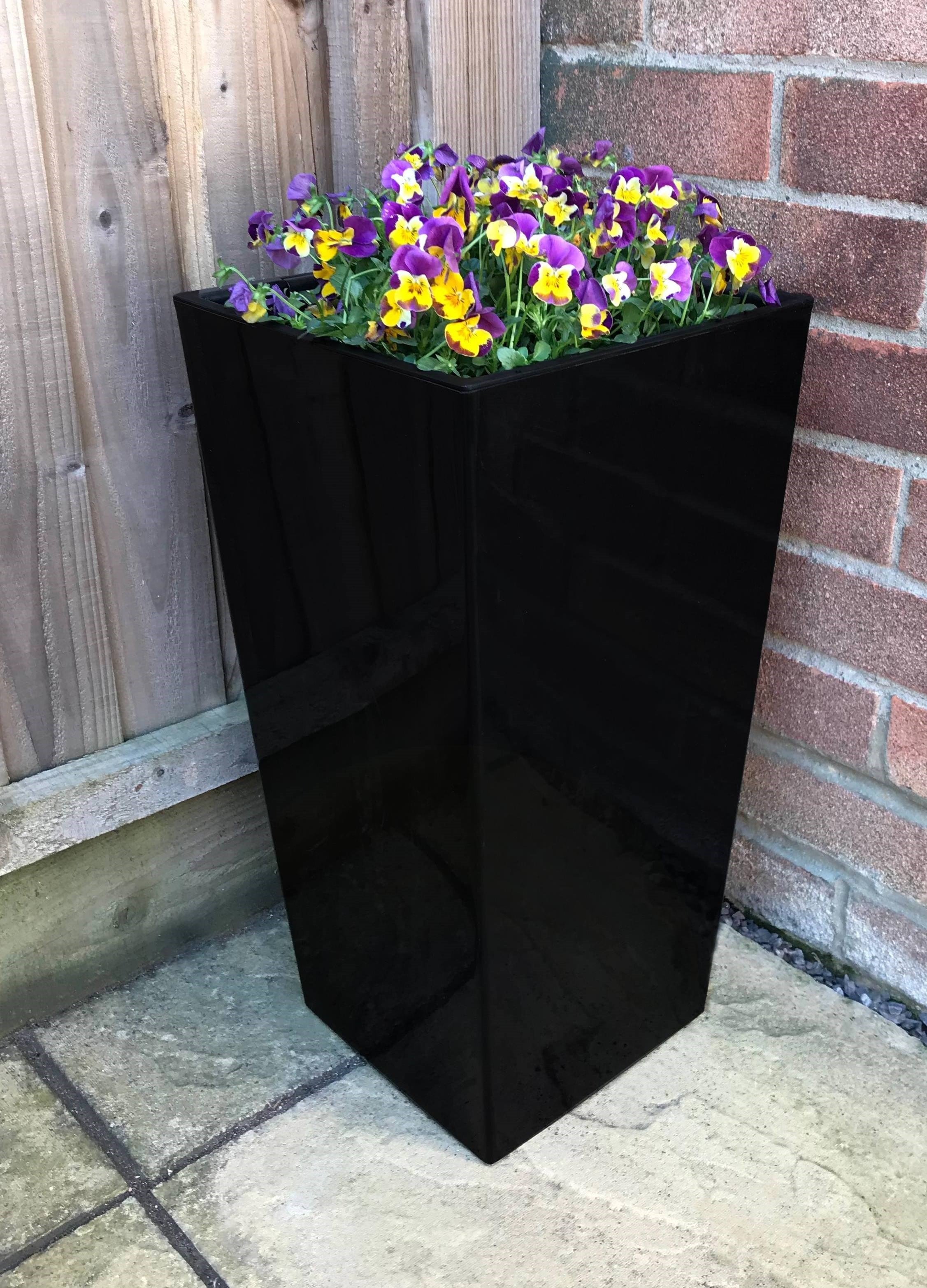 90cm x 40cm Gloss Tall Flared Square Fibreglass Planter in Black - by Primrose™