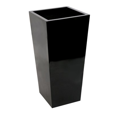 60cm x 34cm Gloss Tall Flared Square Fibreglass Planter in Black - By Primrose™
