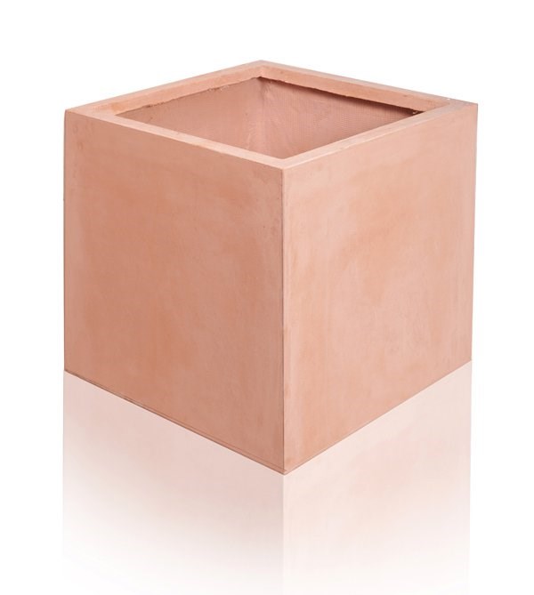 25cm Terracotta Fibrecotta Small Cube Planter