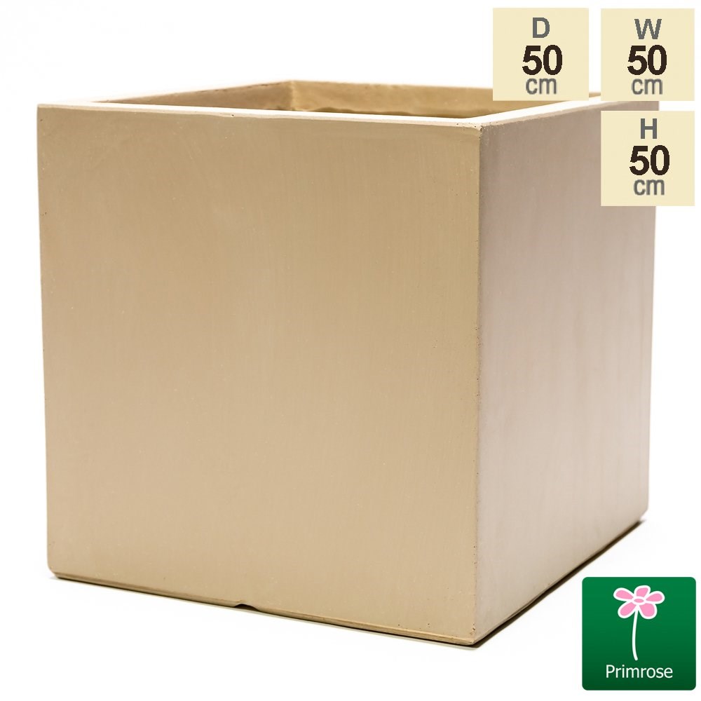 50cm Fibrecotta XL Sand Finish Cube Planter