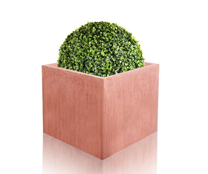 40cm Terracotta Fibrecotta Textured Large Cube Planter