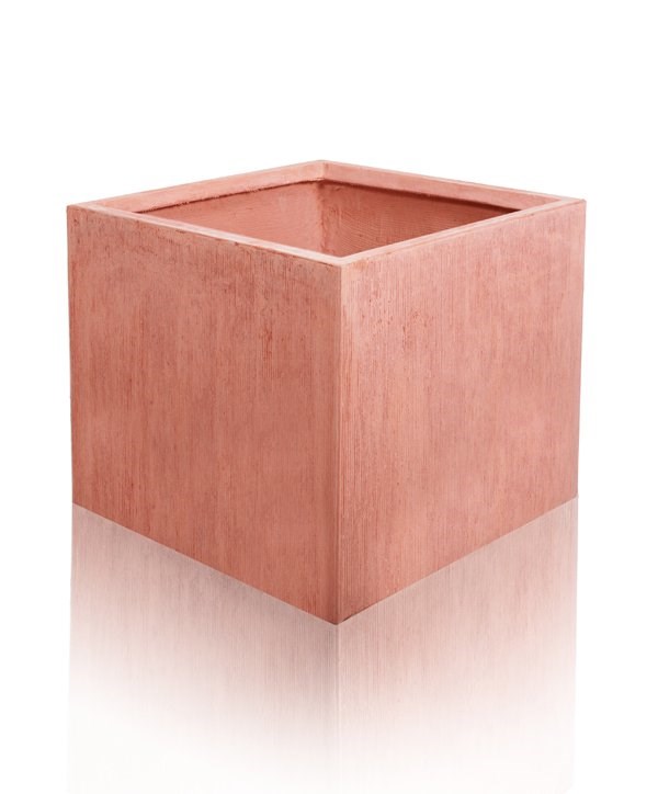 40cm Terracotta Fibrecotta Textured Large Cube Planter