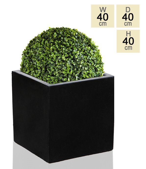 40cm Polystone Large Black Cube Planter