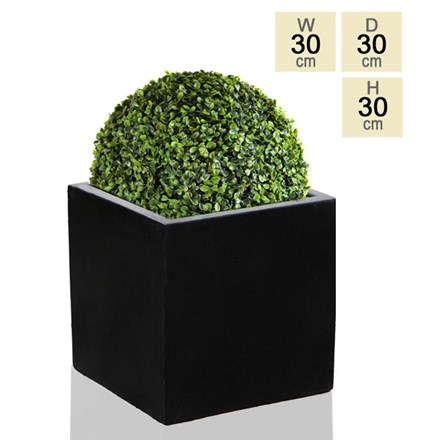30cm Polystone Black Medium Cube Pot