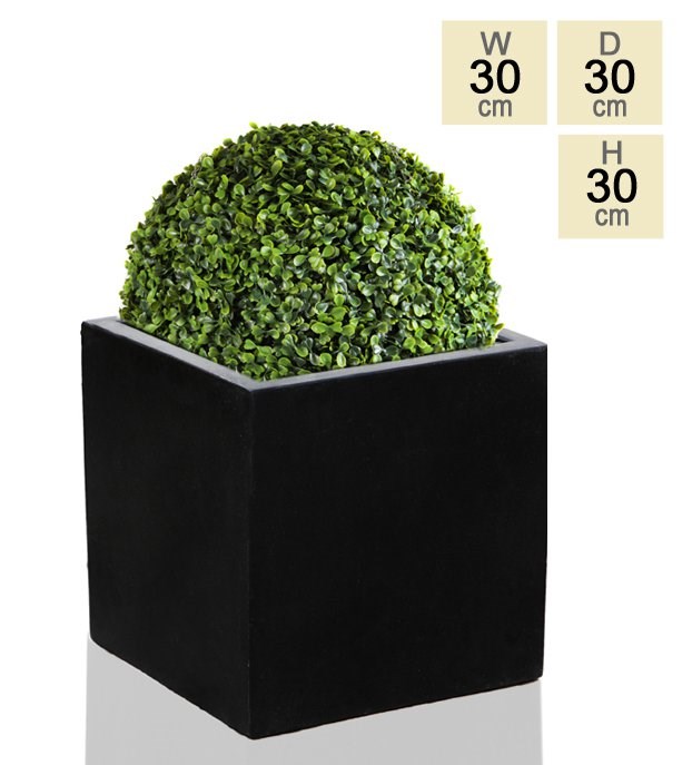 30cm Polystone Black Medium Cube Pot