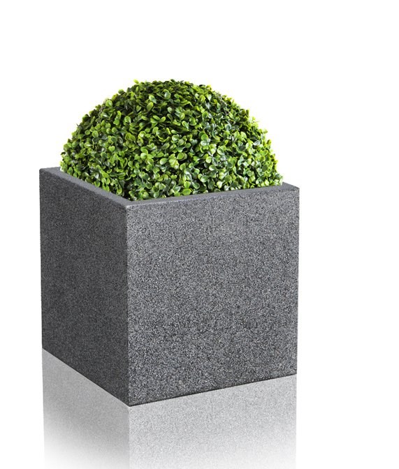 30cm Poly-Terrazzo Medium Black Cube Pot
